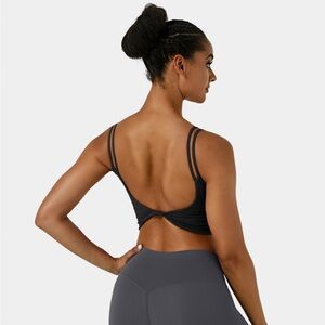 NWT Double Straps Backless Twisted Cropped Yoga Tank Top Size Medium (Black)